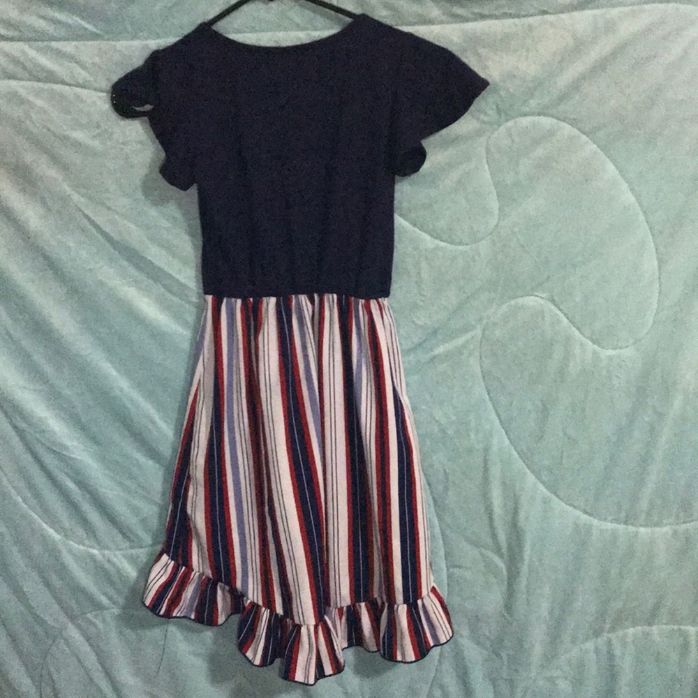 Red white and blue stripped dress